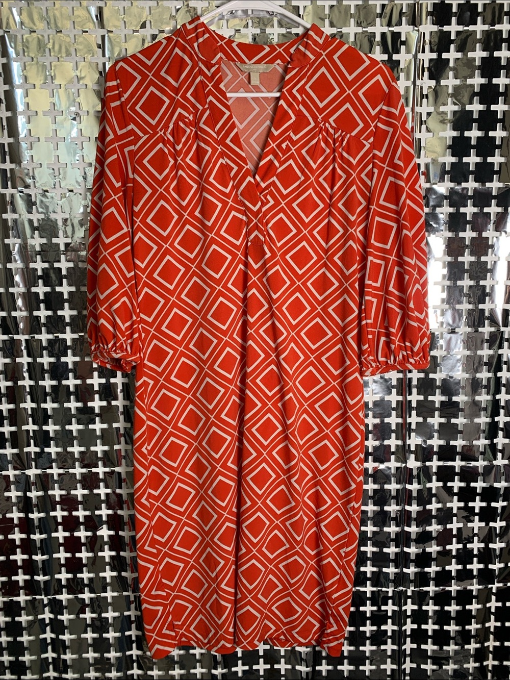 Banana Republic Red Geometric V-Neck Tunic